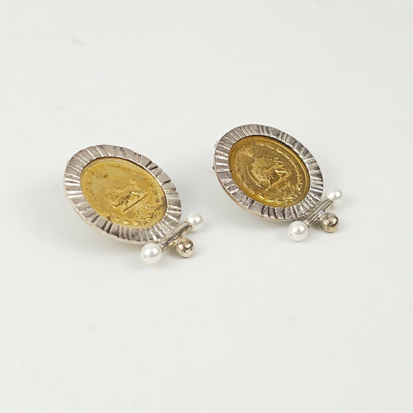 Pahlavi Coin with Pearl Earrings