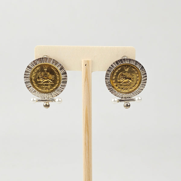 Pahlavi Coin with Pearl Earrings