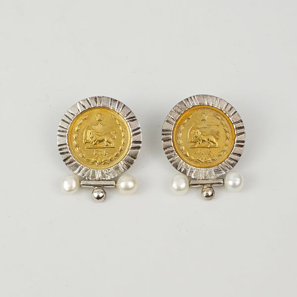 Pahlavi Coin with Pearl Earrings
