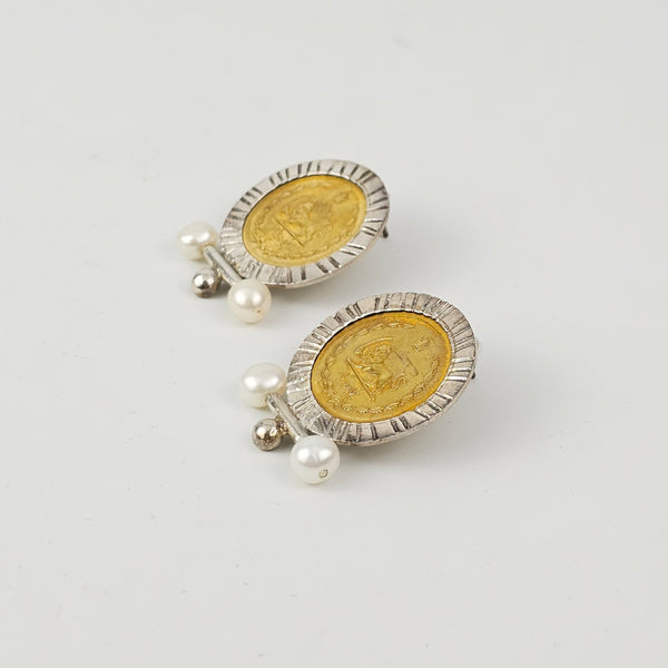 Pahlavi Coin with Pearl Earrings