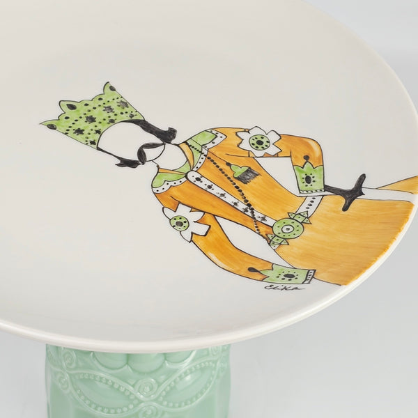 Hand painted Qajar Plate with Jade green Glass Stand