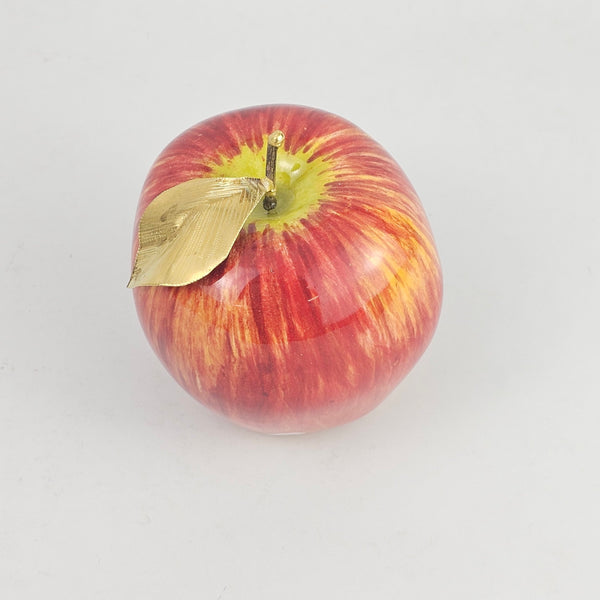 Decorative Ceramic Apple with Brass Leaf