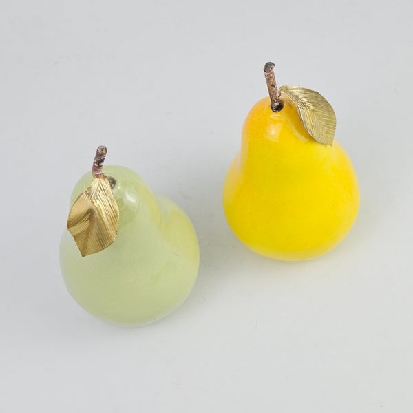 Decorative Ceramic Pears with Brass Leaf