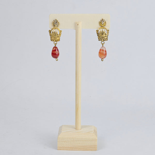 Crown Agate Brass Earrings