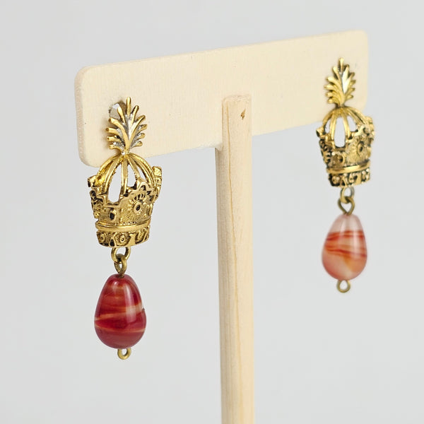 Crown Agate Brass Earrings