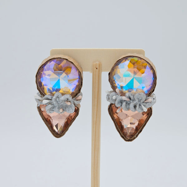 Pink Rounded Gem Paper Mache Earrings
