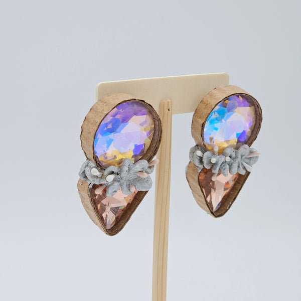 Pink Rounded Gem Paper Mache Earrings