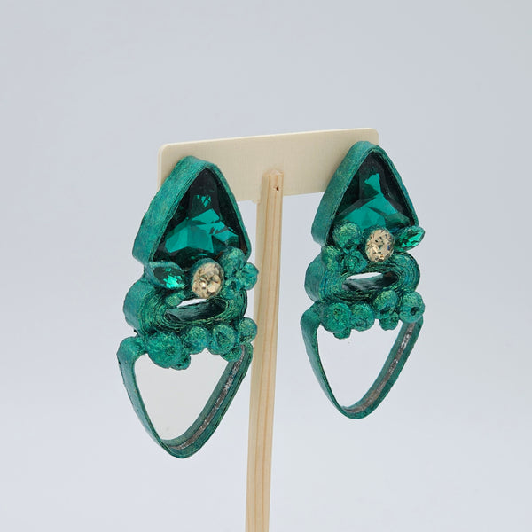 Green Arrow Paper Mache Earrings