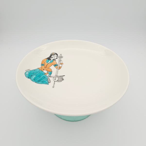 Ghajar Melody Dish with Blue Glass Stand (Hand Painted)