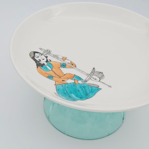 Ghajar Melody Dish with Blue Glass Stand (Hand Painted)