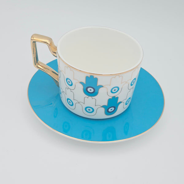 Light Blue Hamsa Cup & Saucer