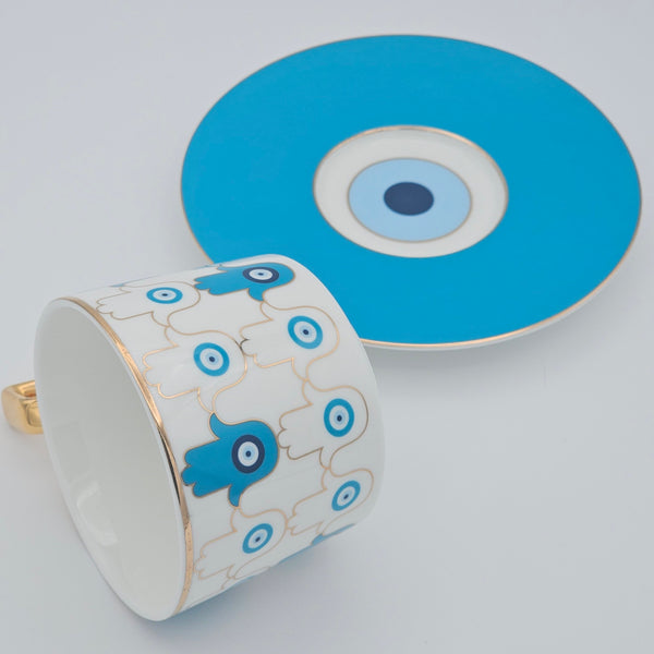 Light Blue Hamsa Cup & Saucer
