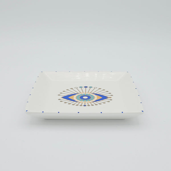Evil Eye Square Jewelry Dish with Gold