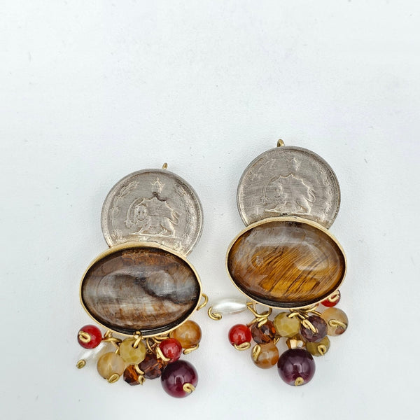 Shiro Khorshid Agate Brass Earrings