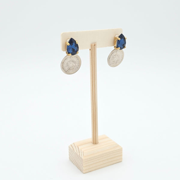 Small Tear Stone with Pahlavi Coin Earring