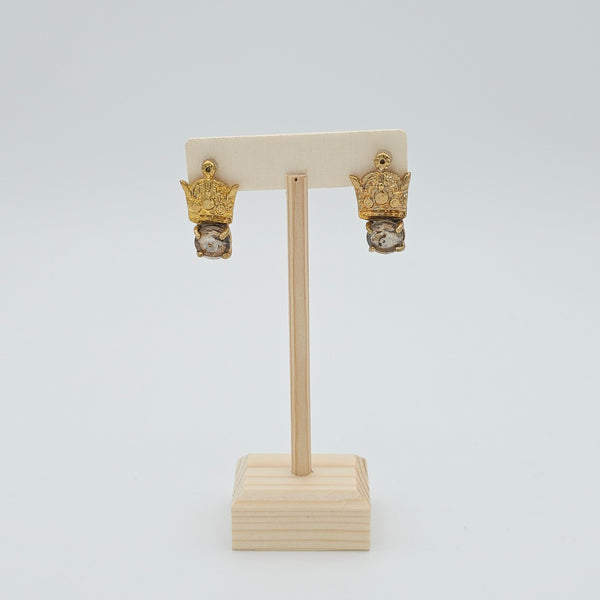 Crown Brass Earring with Stone
