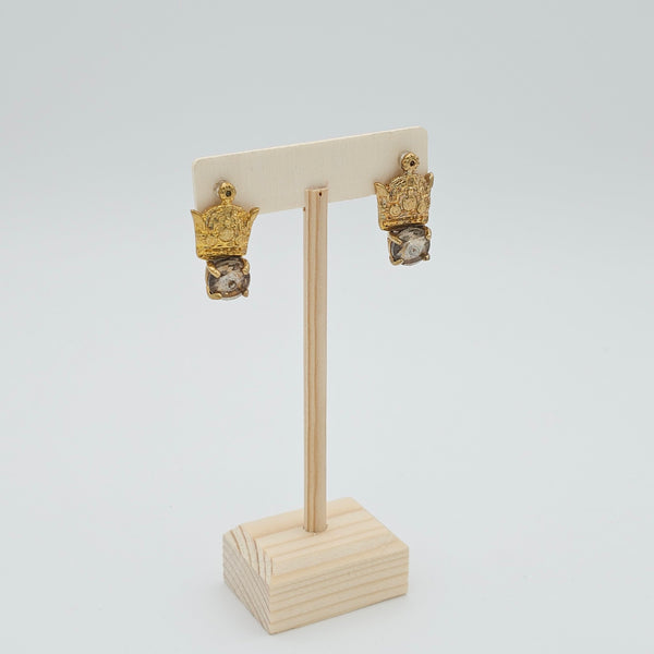 Crown Brass Earring with Stone