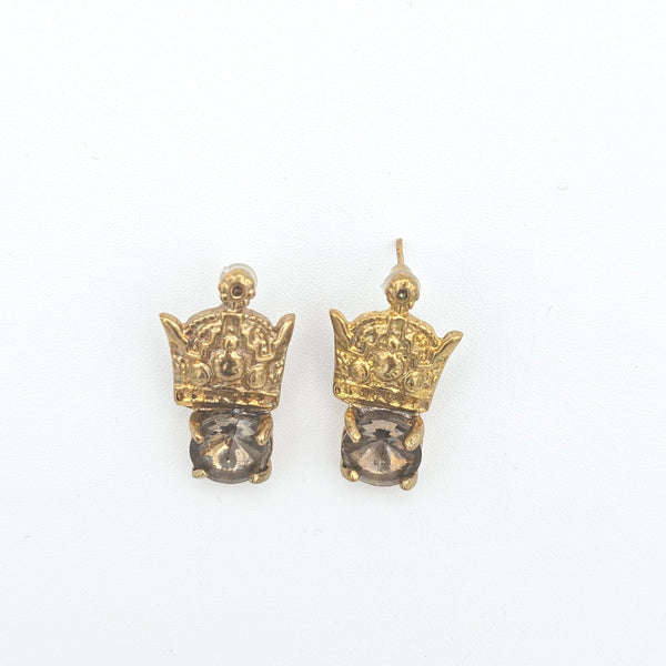 Crown Brass Earring with Stone