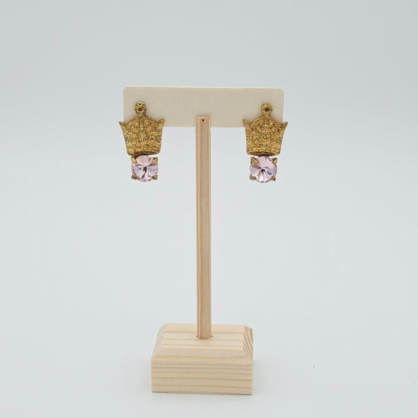 Crown Brass Earring with Stone