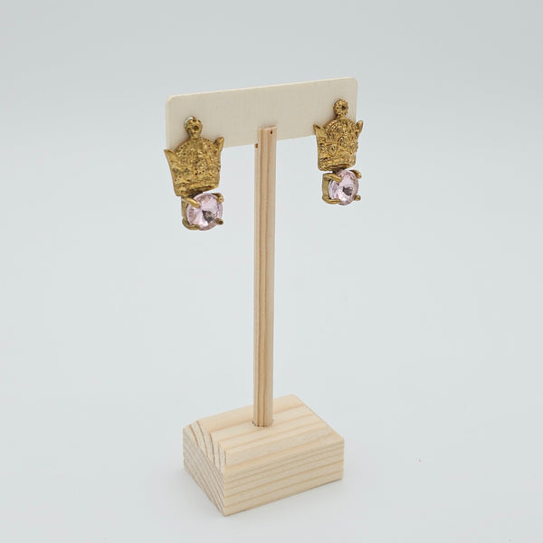 Crown Brass Earring with Stone