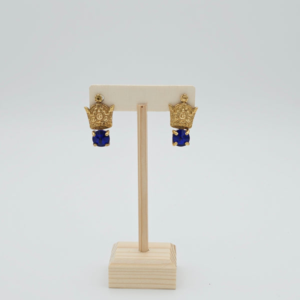 Crown Brass Earring with Stone