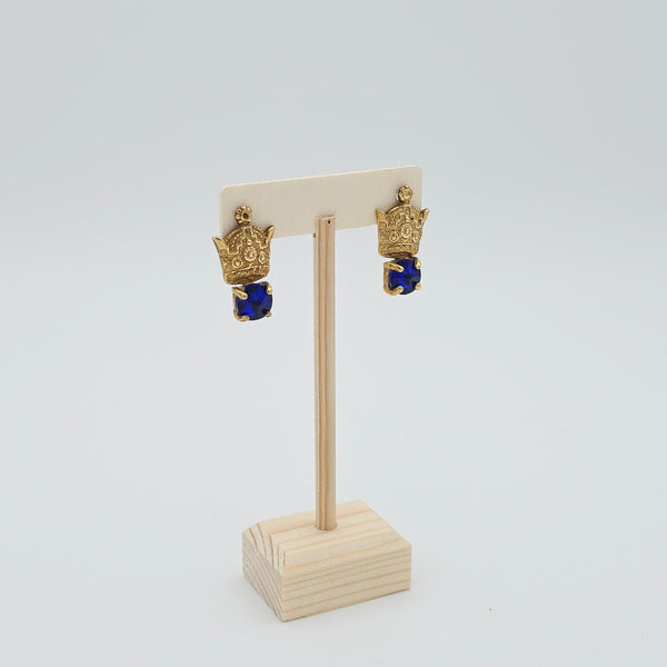 Crown Brass Earring with Stone