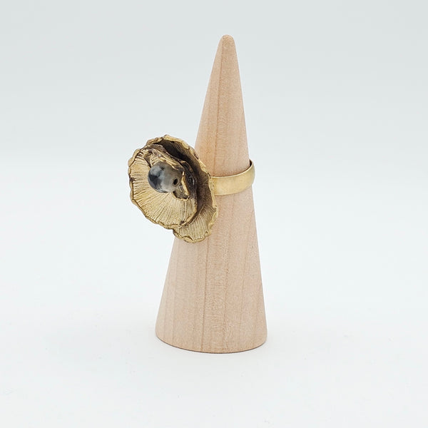 Winter Midnight Brass Ring with Pearl