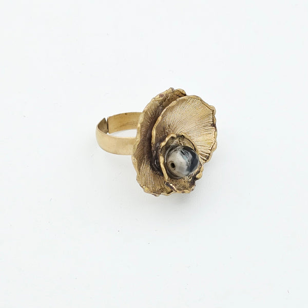 Winter Midnight Brass Ring with Pearl