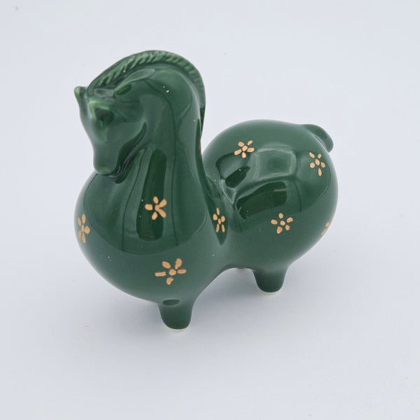 Green Ceramic Horses Sculpture with Gold Touches