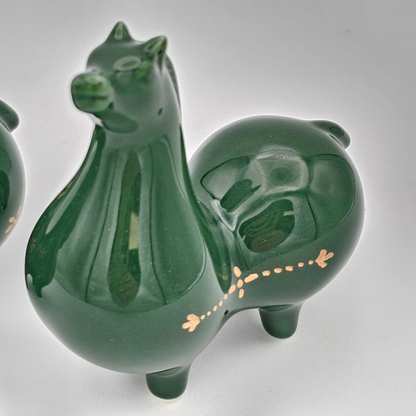 Green Ceramic Horses Sculpture with Gold Touches
