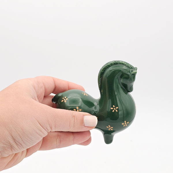 Green Ceramic Horses Sculpture with Gold Touches