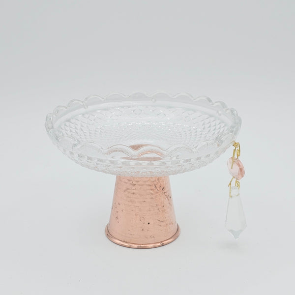 Vintage Glass Bowl with Copper Stand