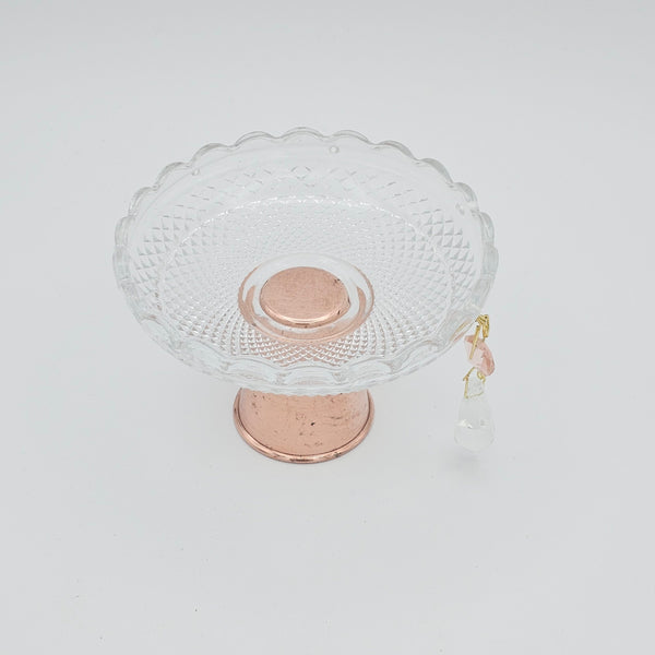 Vintage Glass Bowl with Copper Stand