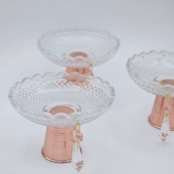 Vintage Glass Bowl with Copper Stand