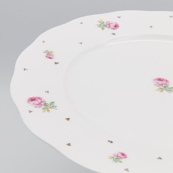 Pink Rose Rounded Plate with Glass Stand and Gold Touches