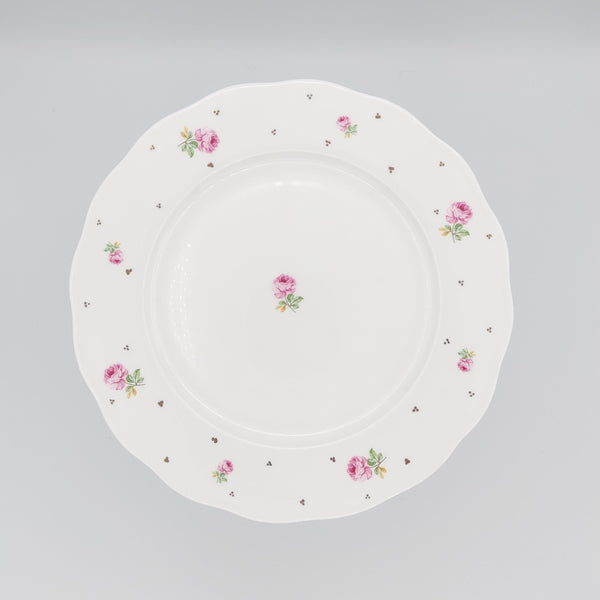 Pink Rose Rounded Plate with Glass Stand and Gold Touches
