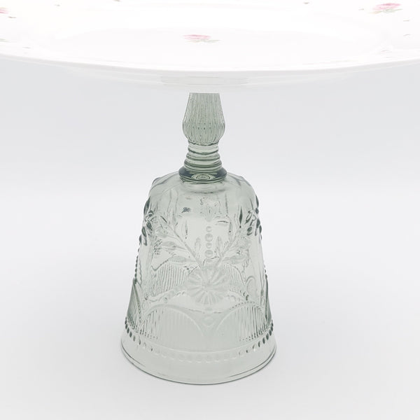 Pink Rose Rounded Plate with Glass Stand and Gold Touches