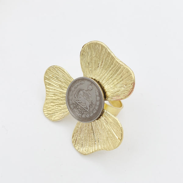 Flora Pahlavi Coin Brass Ring