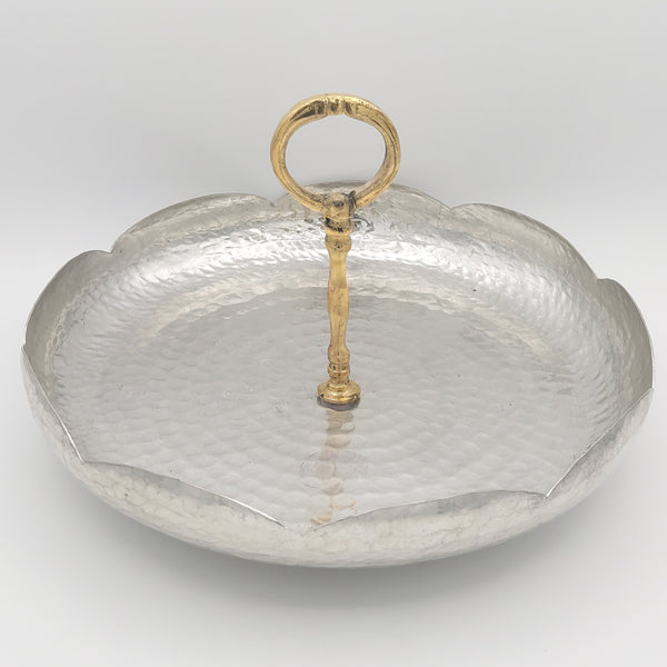 Wave Copper serving Tray with Brass Stand