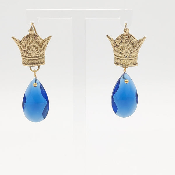 Crown-Pendant Stone Earrings