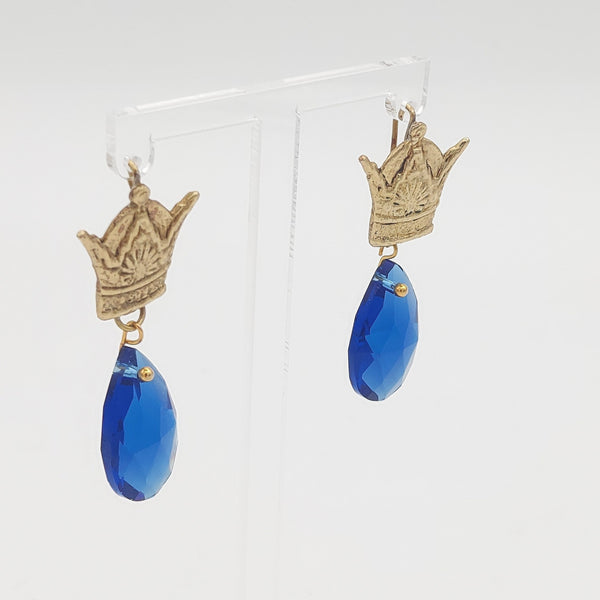 Crown-Pendant Stone Earrings