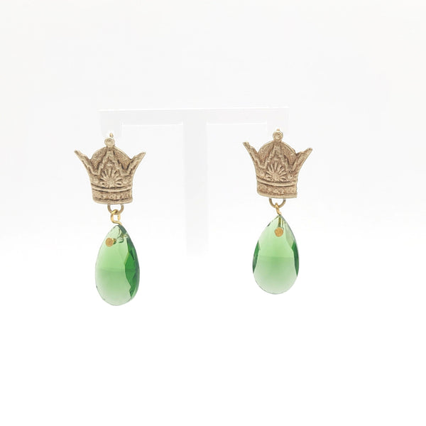 Crown-Pendant Stone Earrings
