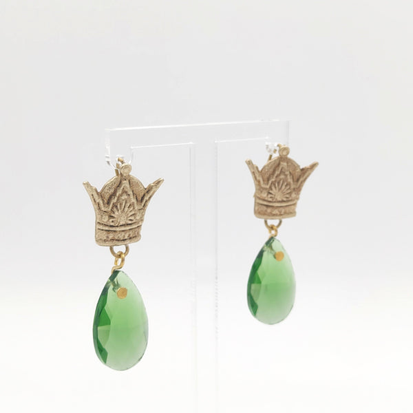 Crown-Pendant Stone Earrings