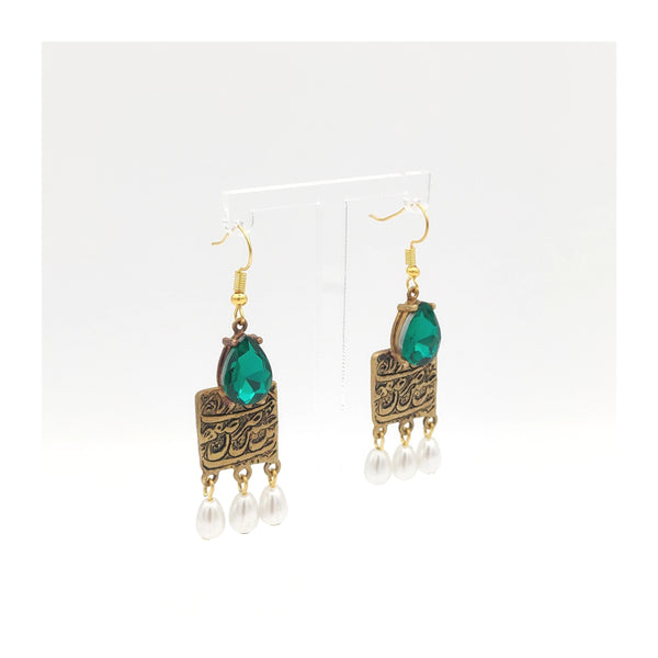 Tear Stone Brass Earring with Pearl