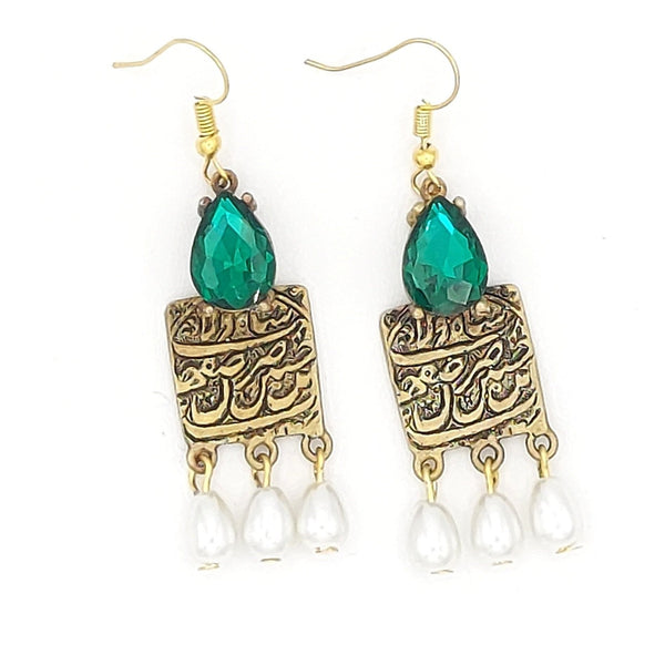 Tear Stone Brass Earring with Pearl