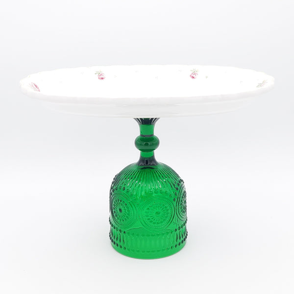 Pink Roses Oval Plate with Green Stand