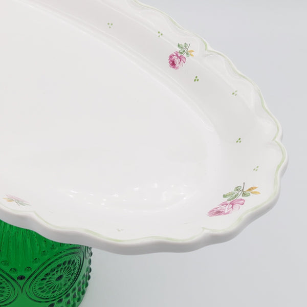 Pink Roses Oval Plate with Green Stand