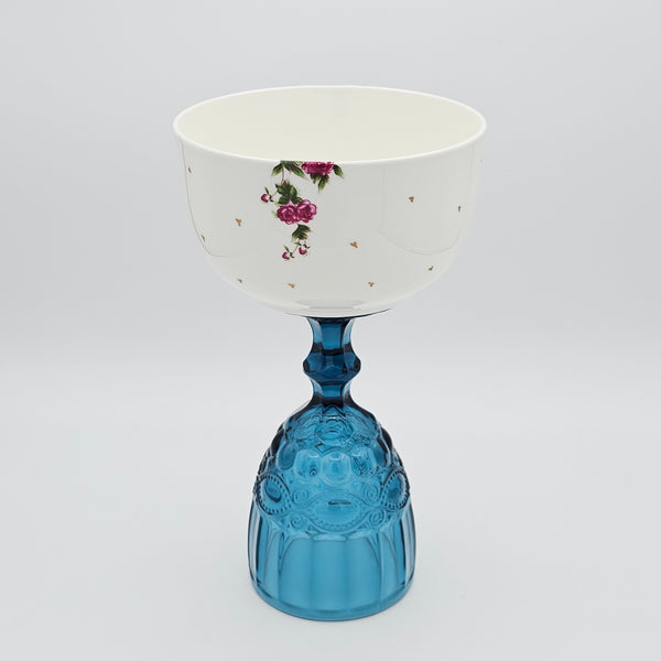 Golesorkhi Bowl With Blue Glass Stand and Gold Touches