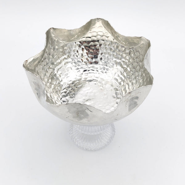 Waved Copper Bowl With Glass Stand