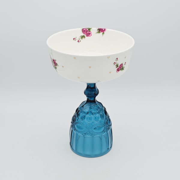 Golesorkhi Shallow Bowl With Blue Glass Stand and Gold Touches